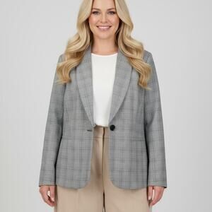 Le Suit Womens Blazer Jacket Glen Plaid Single Button Shawl Lapel Sz 20W Career